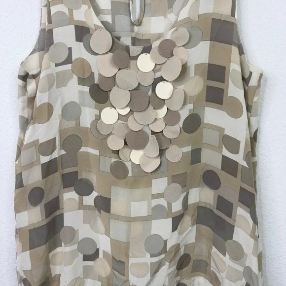 Akris Punto Shirt Womens 6 Neutral Geometric Circles Squares Quiet Luxury Artsy - Picture 3 of 8
